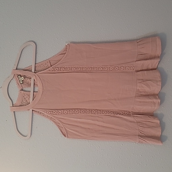 Eyeshadow Pale Pink Gauze Like Racer Back Ruffled Tank Top Size Medium - Picture 1 of 8